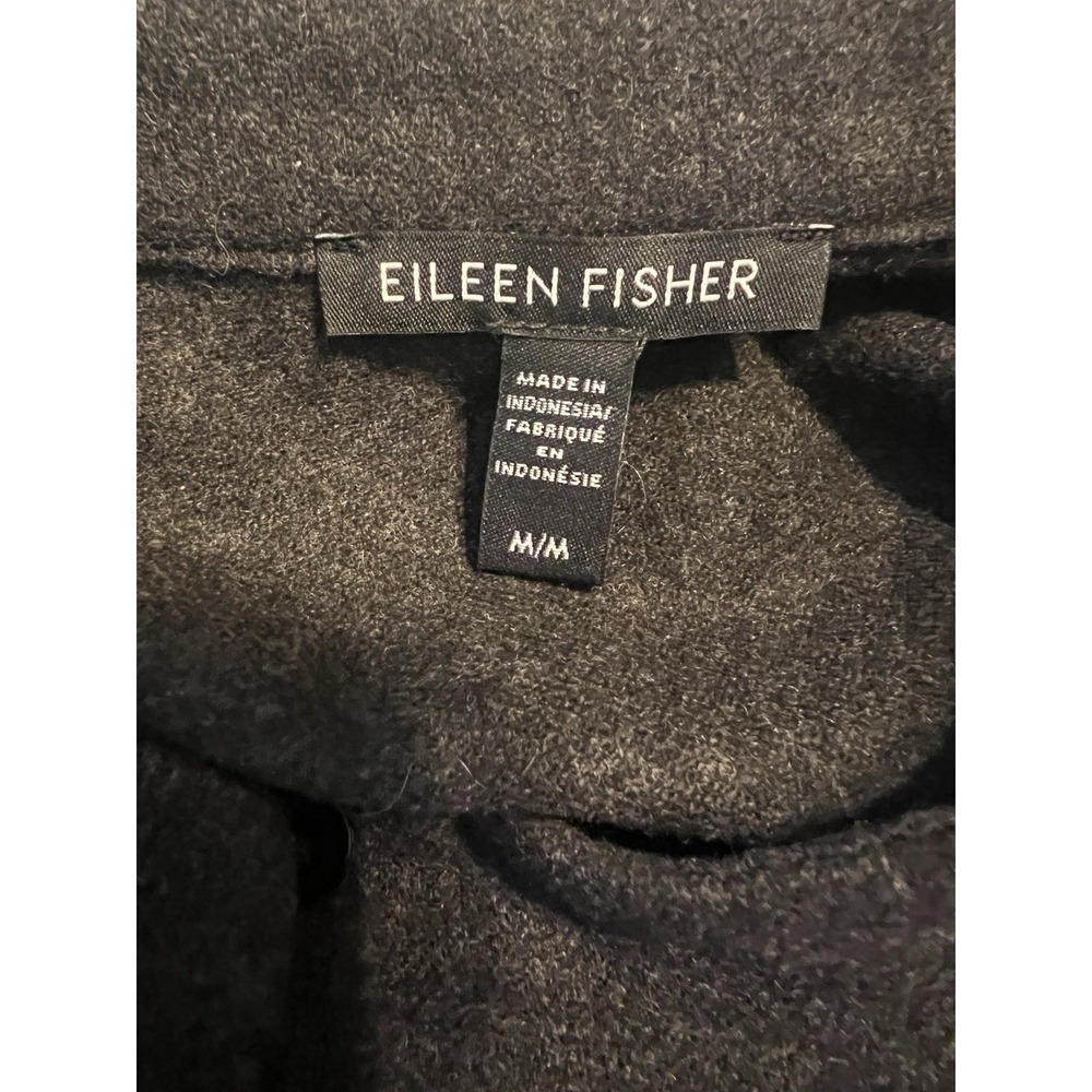 Eileen Fisher Gray Wool Button Up Shirt M mandarin collar Minimalist - Picture 5 of 6